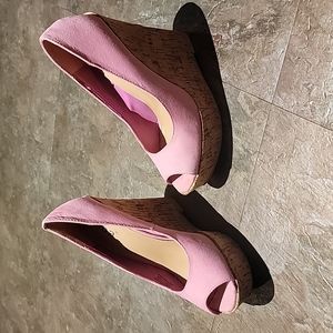 Diba Pink Suede Peeptoe Platform Wedges Size 6